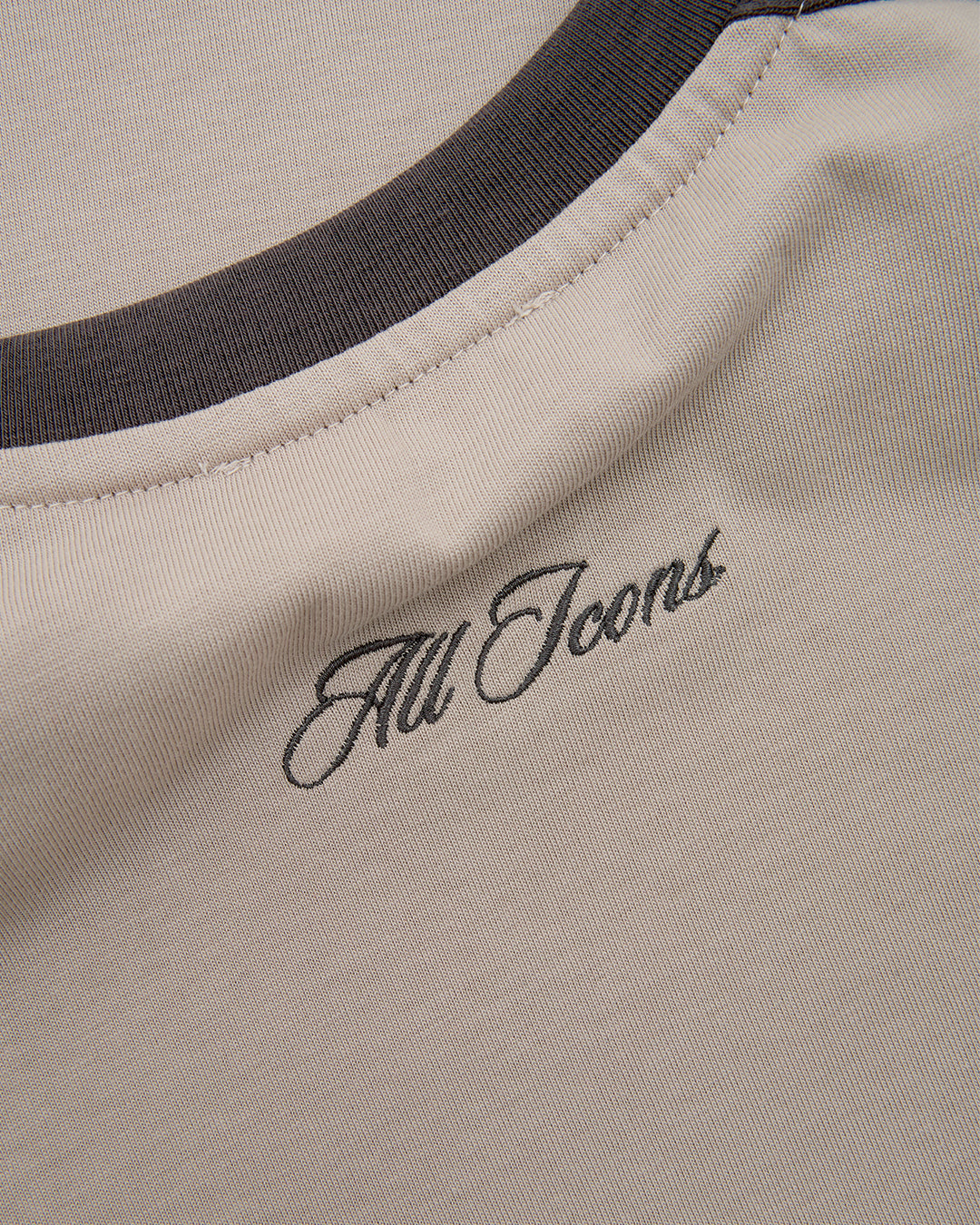 PANELLED LS CROP TEE - SAND / CHOCOLATE