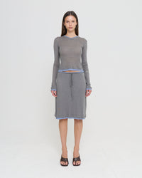 Women's V Neck LS Tee - Grey / Dusty Blue
