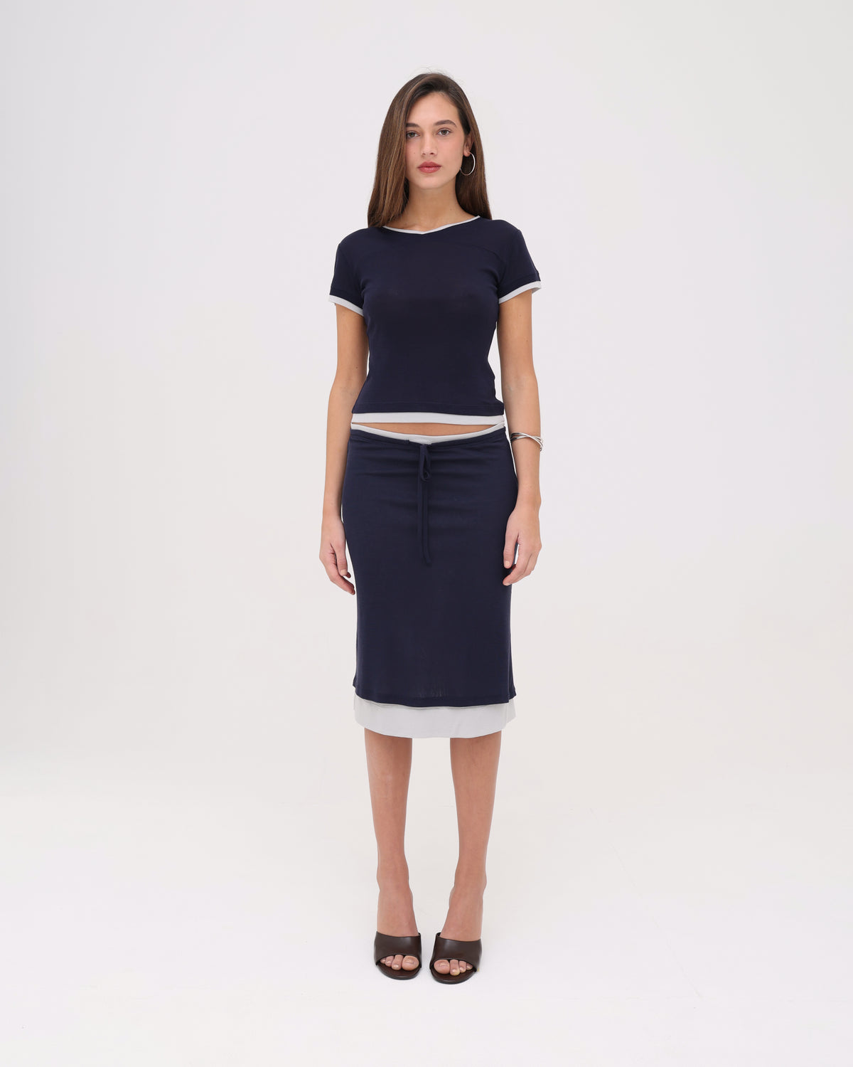 Layered Midi Skirt - Navy / Silver