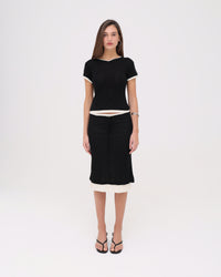 Layered Midi Skirt - Black / Cream