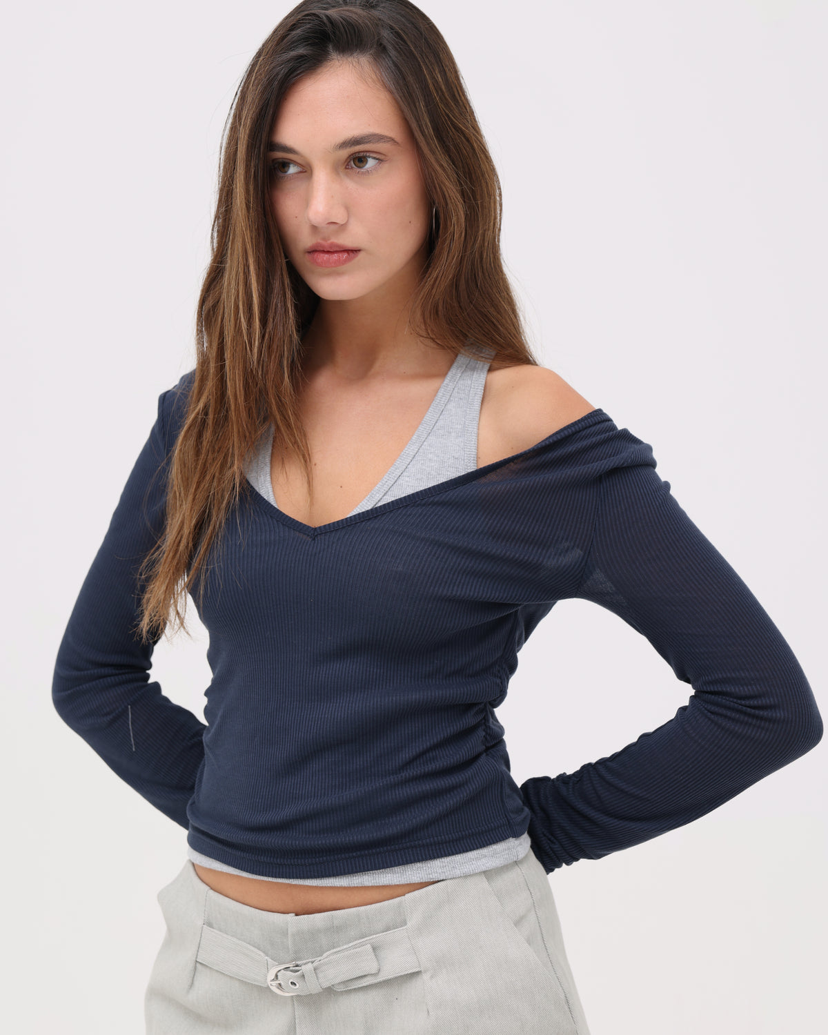 Layered Racer Tank - Navy / Grey