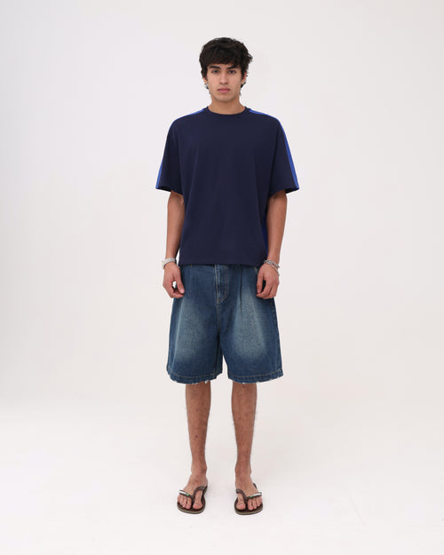 Panelled Crop Tee - Navy