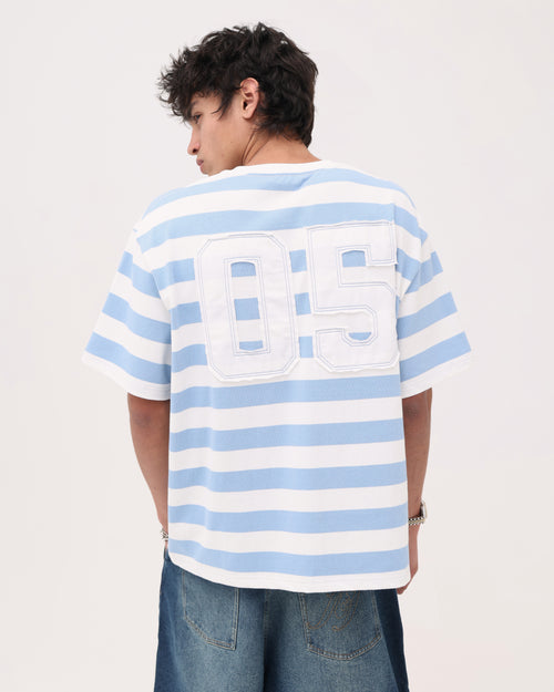 Crop Boxy Tee - Blue Stripe