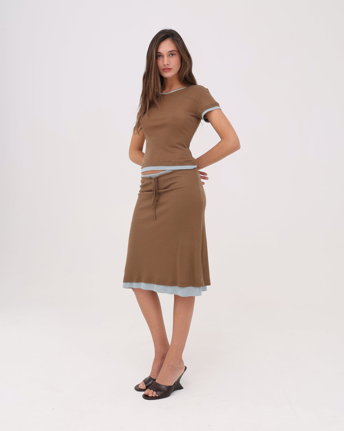 Layered Midi Skirt - Caramel / Eucalyptus