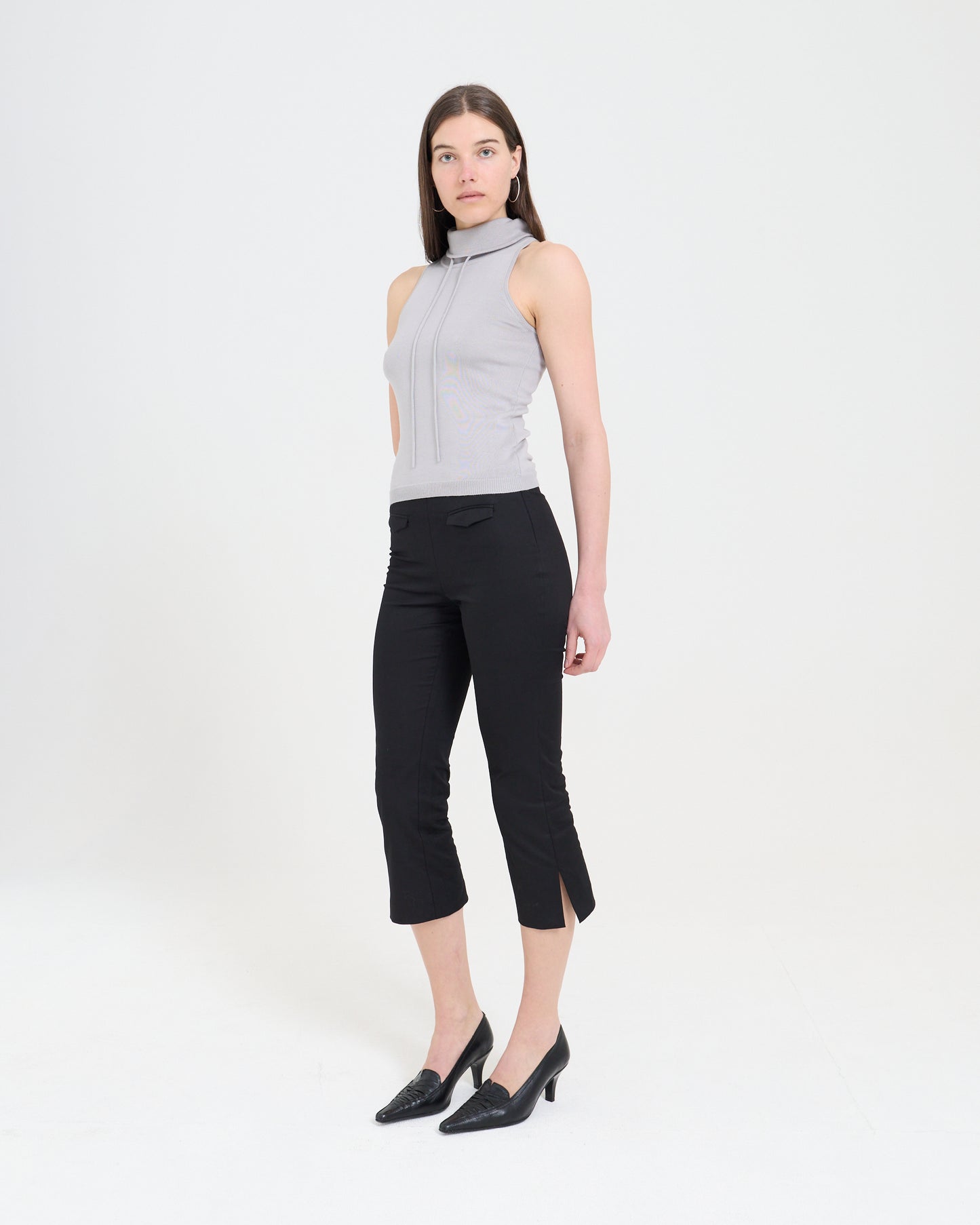 Funnel Neck Knit Top - Grey