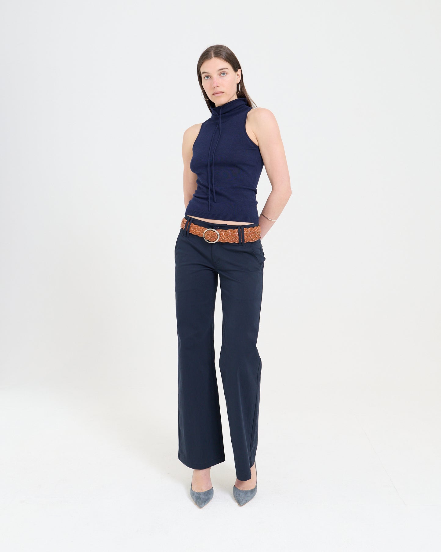 Funnel Neck Knit Top - Navy