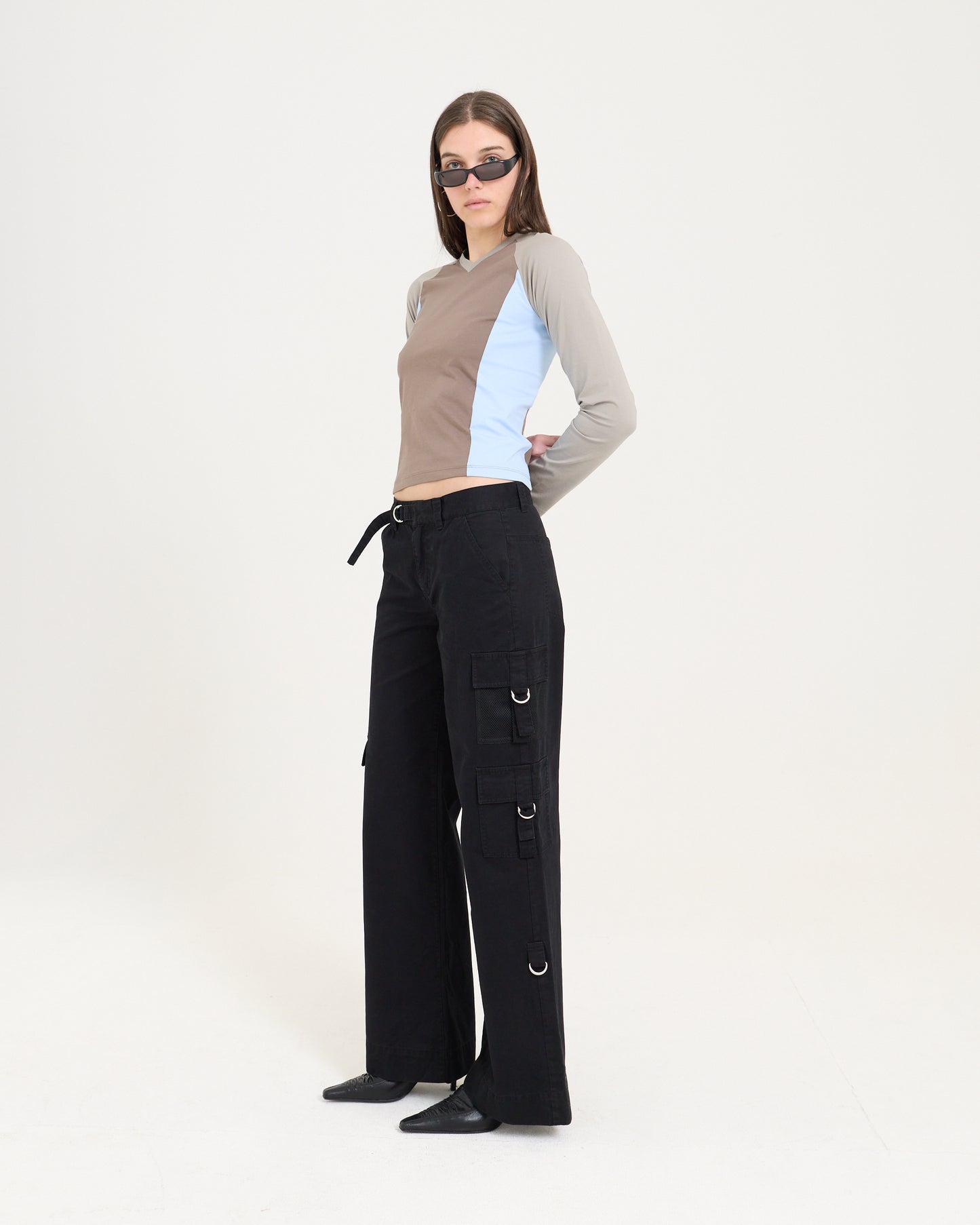 Panelled LS Top - Choc/Taupe/Sky