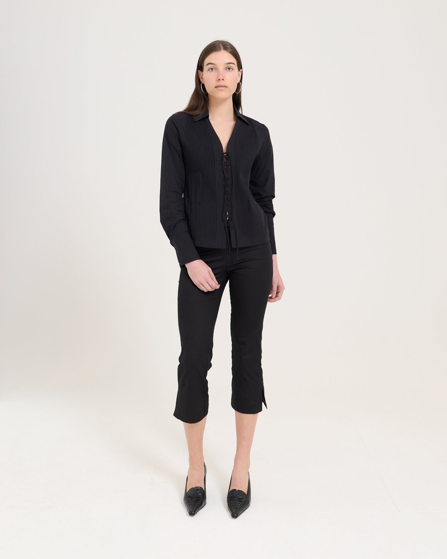 Lace Up Fitted Shirt - Black