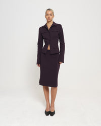 STRETCH COLUMN MIDI SKIRT - PLUM