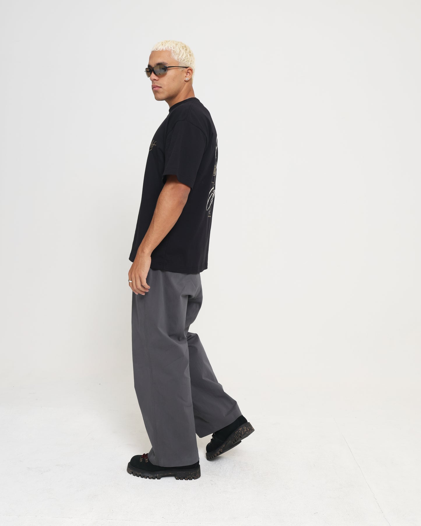 COTTON TEE - Black / White Embroidery