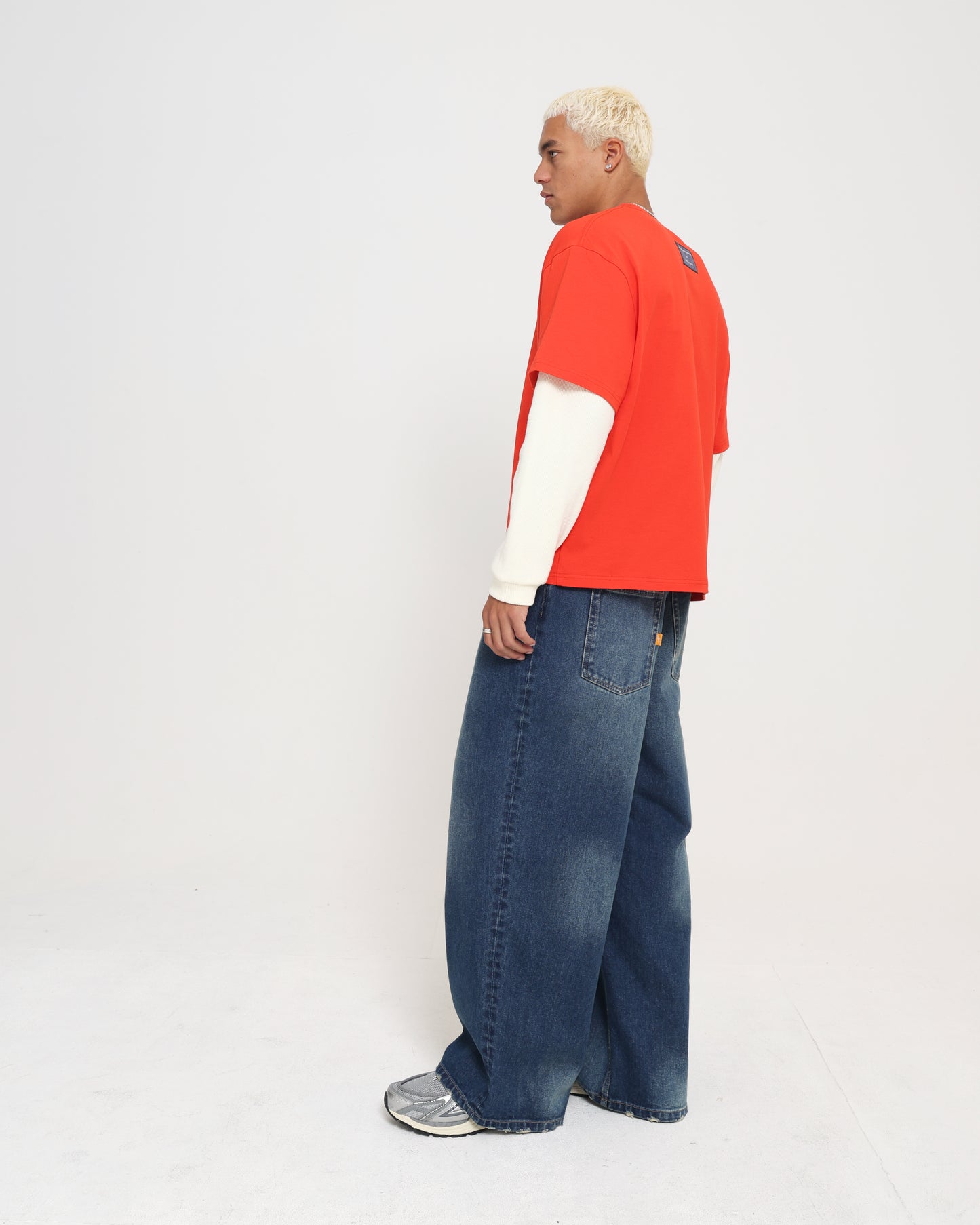 Crop Boxy Waffle Combo LS - CHILLI / CREAM
