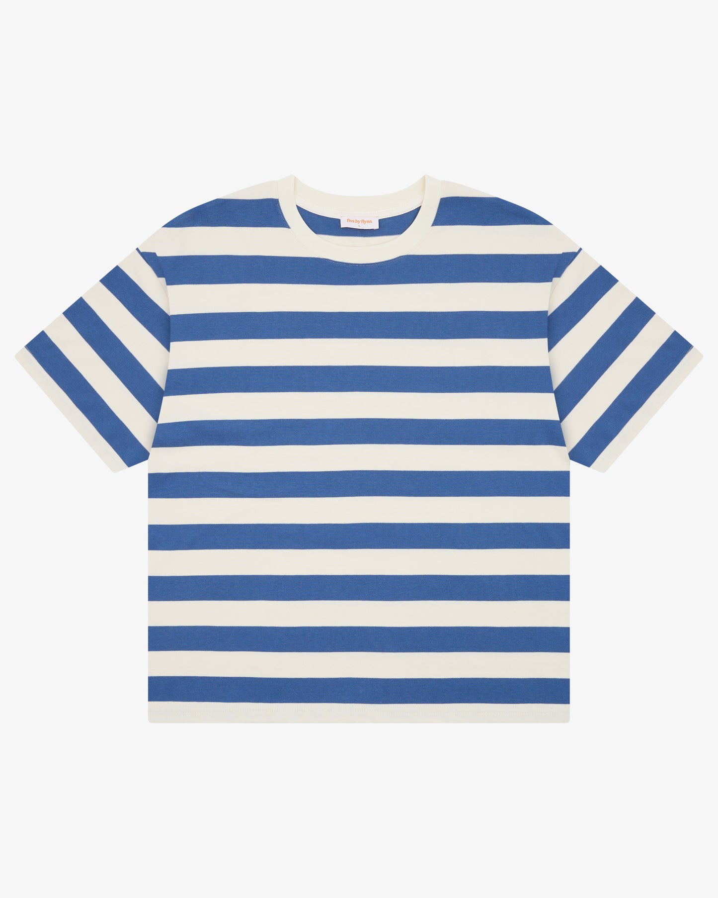 Boxy Applique Tee - Steel Blue/Cream