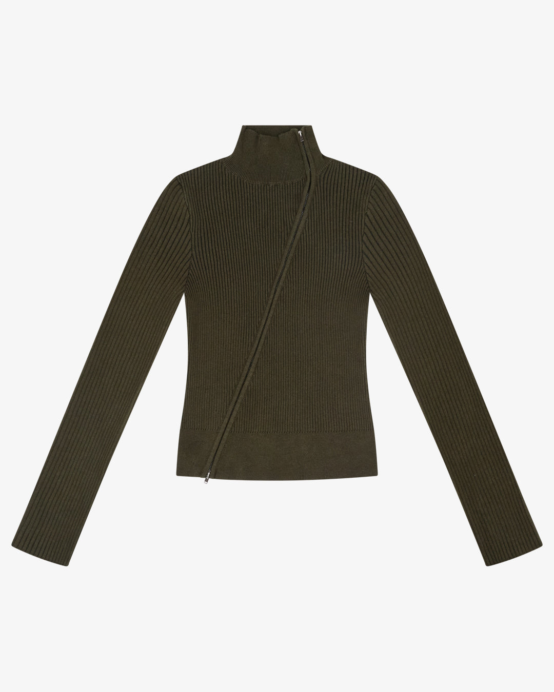 ASYM ZIP CARDI - OLIVE
