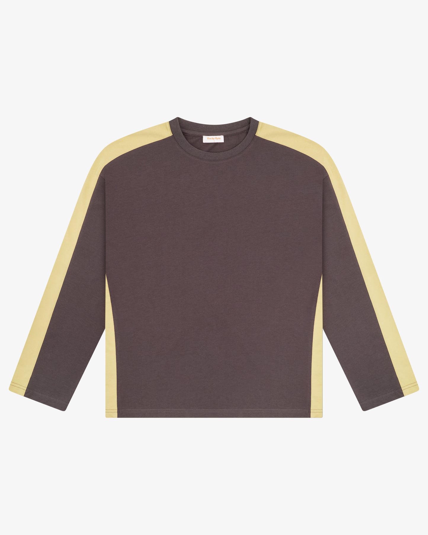 PANELLED LS CROPP TEE - CHARCOAL / CITRON