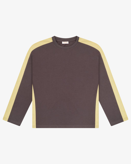 PANELLED LS CROPP TEE - CHARCOAL / CITRON