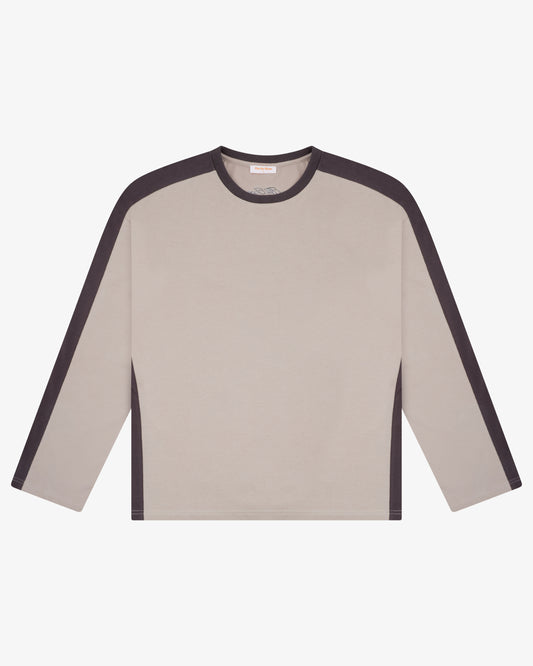 PANELLED LS CROP TEE - SAND / CHOCOLATE