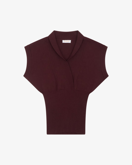 PLUNGE NECK KNIT TOP - PLUM