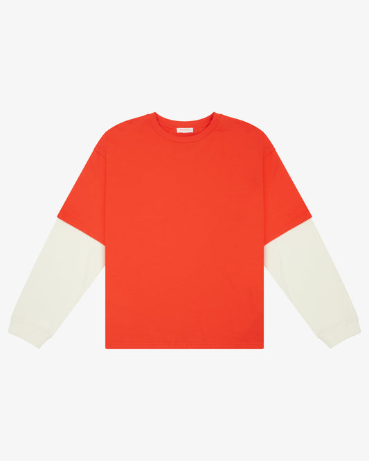 Crop Boxy Waffle Combo LS - CHILLI / CREAM