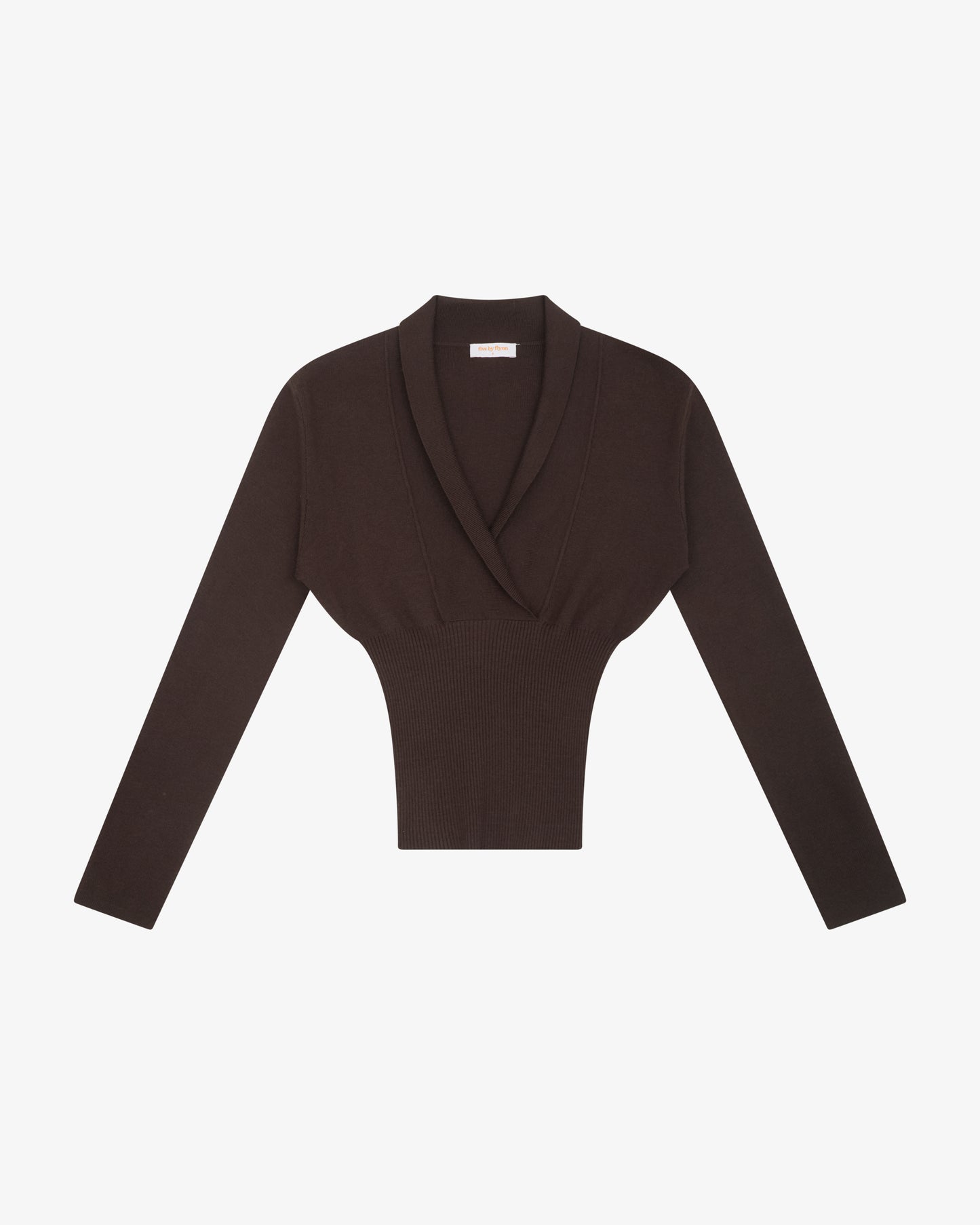 PLUNGE NECK LS KNIT - CHOCOLATE
