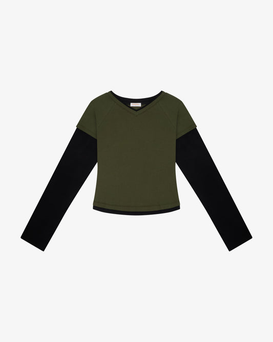 MADELEINE LAYERED TEE - Olive / Black