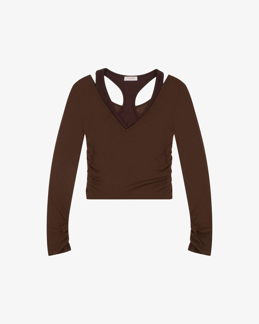 LAYERED RACER TANK - RIBBED CHOCOLATE