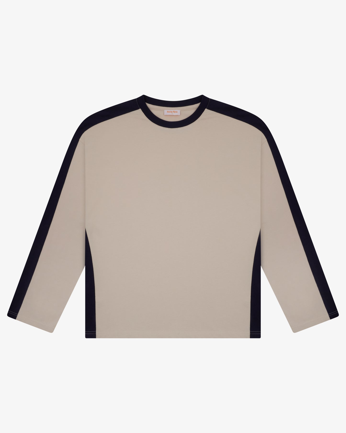 Panelled LS Crop Tee - Sand/Navy