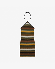 Women's Crochet Mini Dress  - Green/Brown