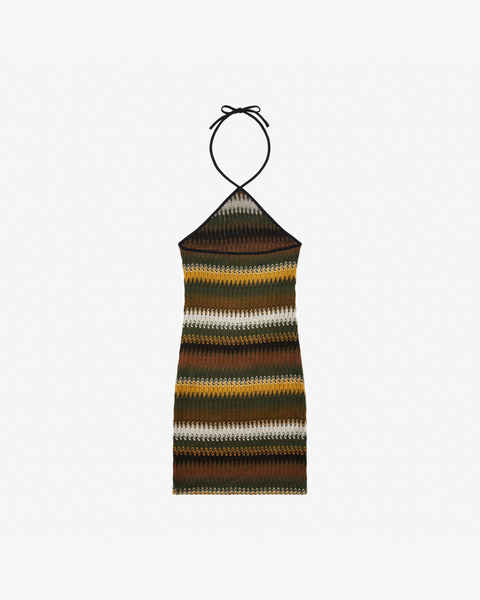Women's Crochet Mini Dress  - Green/Brown