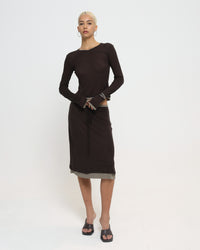 Women's V Neck LS Tee - Brown / Khaki