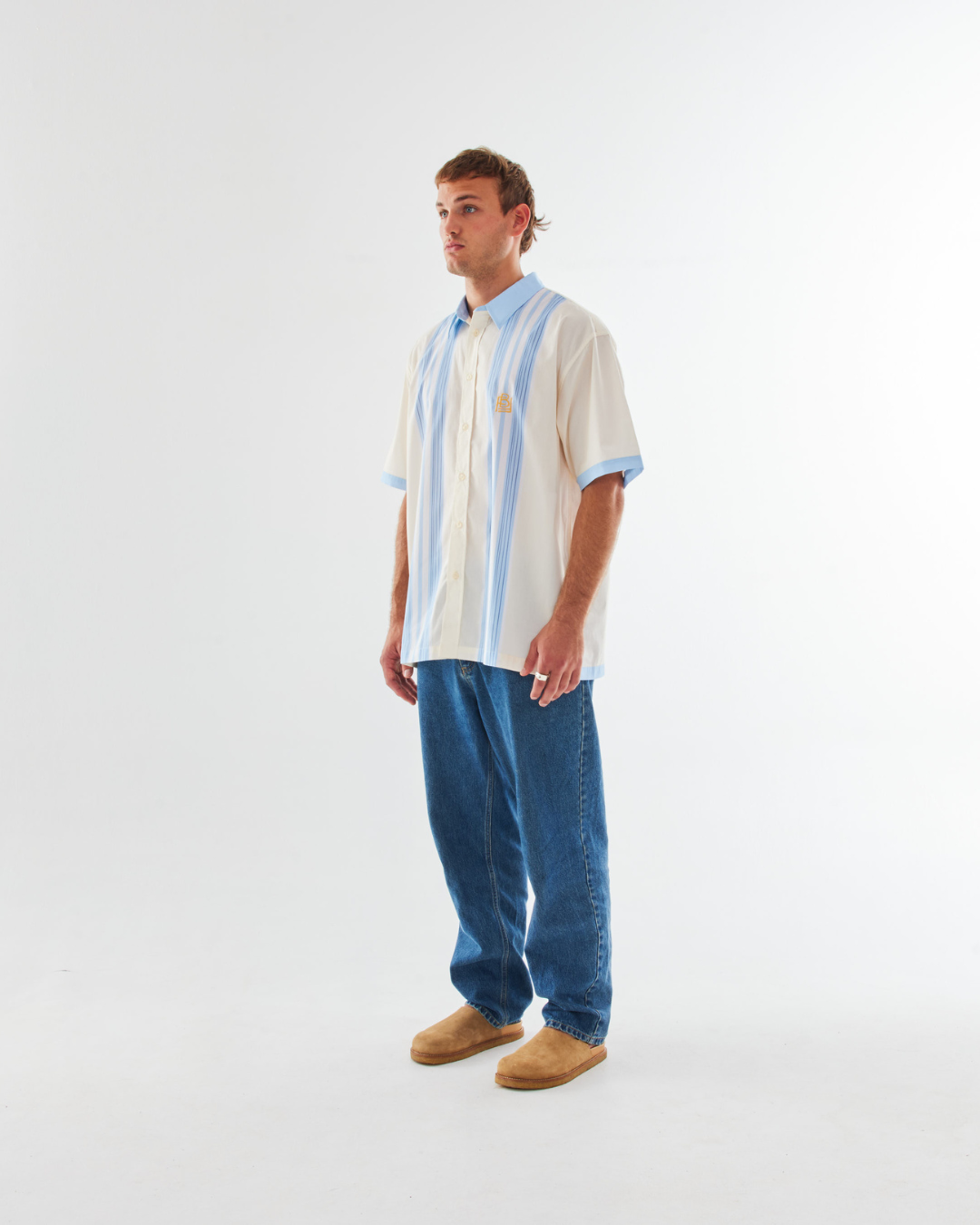 SS Cotton Shirt - White/Blue