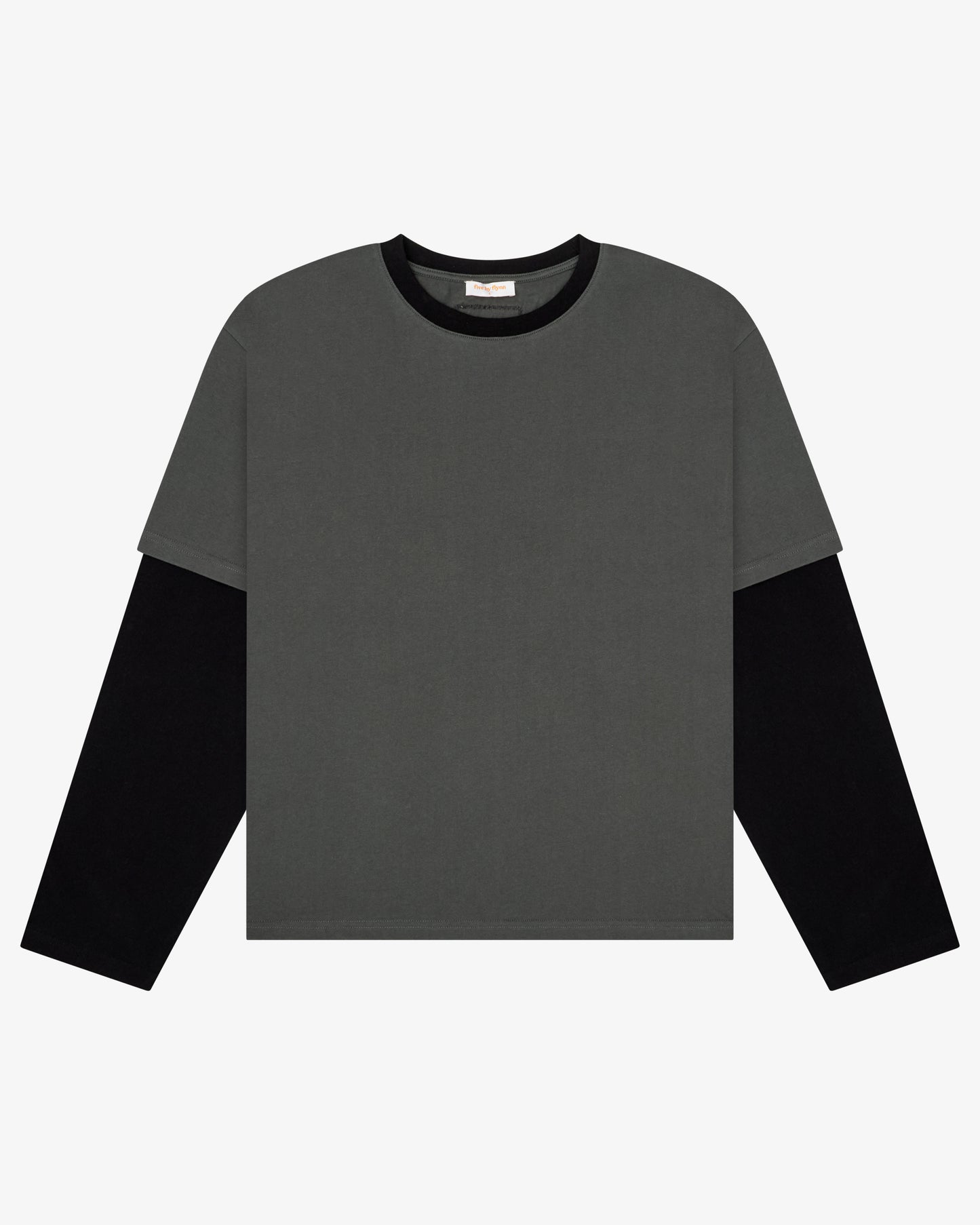 CROP BOXY LAYERED TEE - CHARCOAL / BLACK
