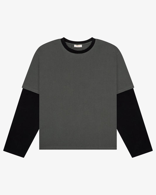 CROP BOXY LAYERED TEE - CHARCOAL / BLACK