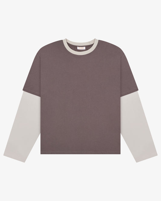 Crop Boxy Layered Tee - Charcoal / Sand