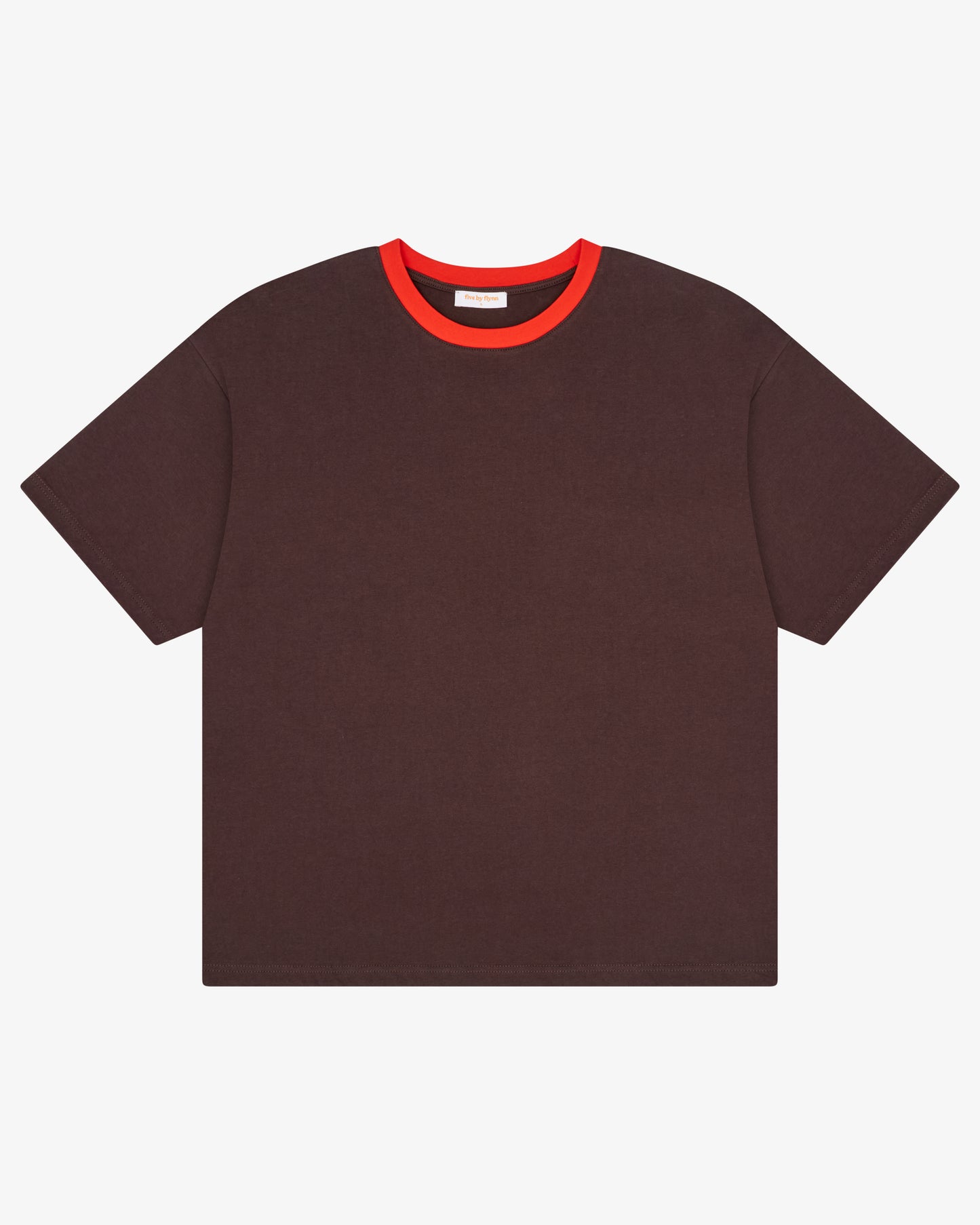 Contrast Neck Cropped Tee - Chilli / Chocolate