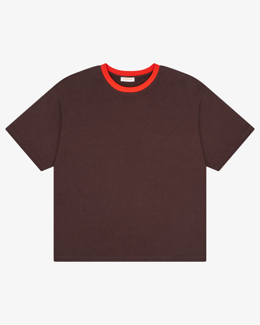 Contrast Neck Cropped Tee - Chilli / Chocolate