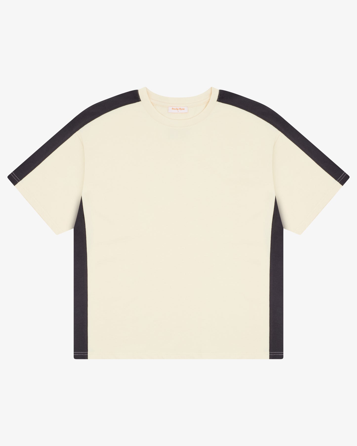 PANELLED CROP TEE - Cream / Charcoal