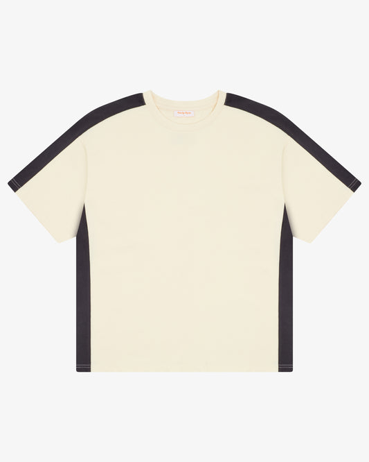 PANELLED CROP TEE - Cream / Charcoal