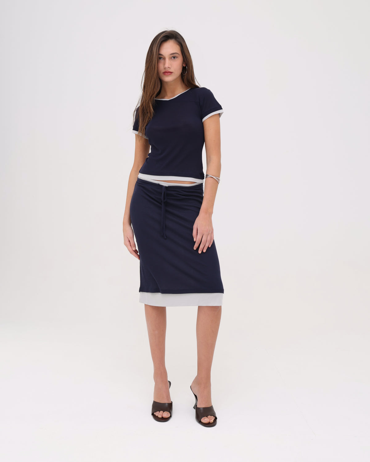Layered Midi Skirt - Navy / Silver