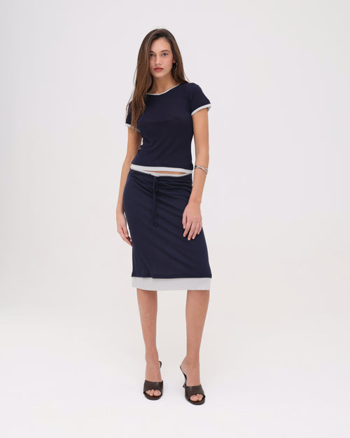 Layered Midi Skirt - Navy / Silver