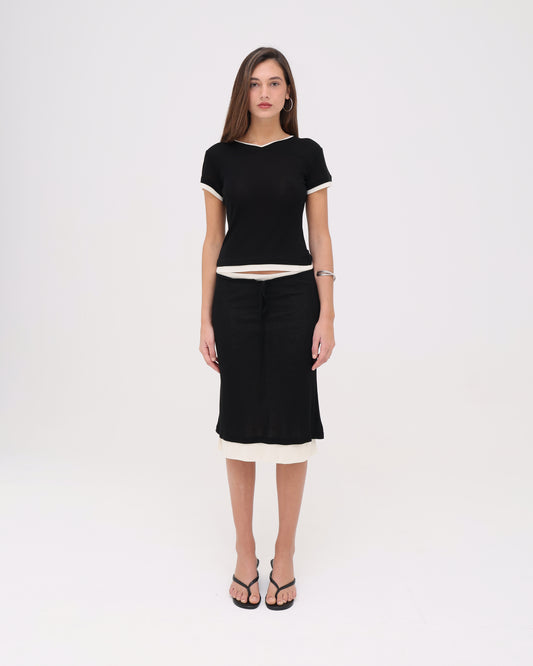 Layered Midi Skirt - Black / Cream