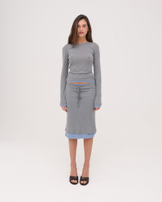 Women's V Neck LS Tee - Grey / Dusty Blue