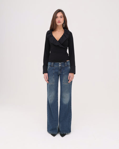 LS Frill Shirt - Black