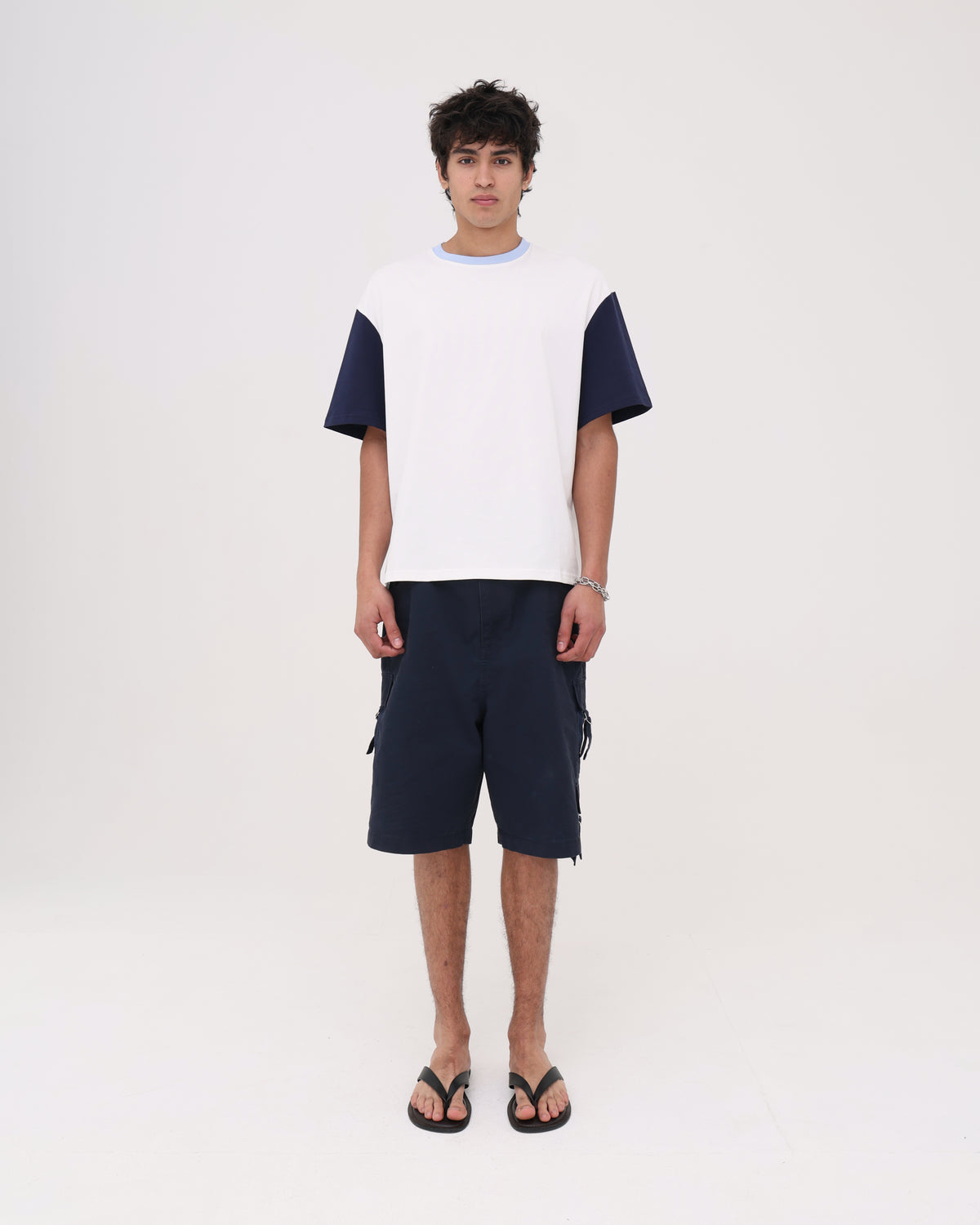 Crop Boxy Tee - White / Navy / Cornflower