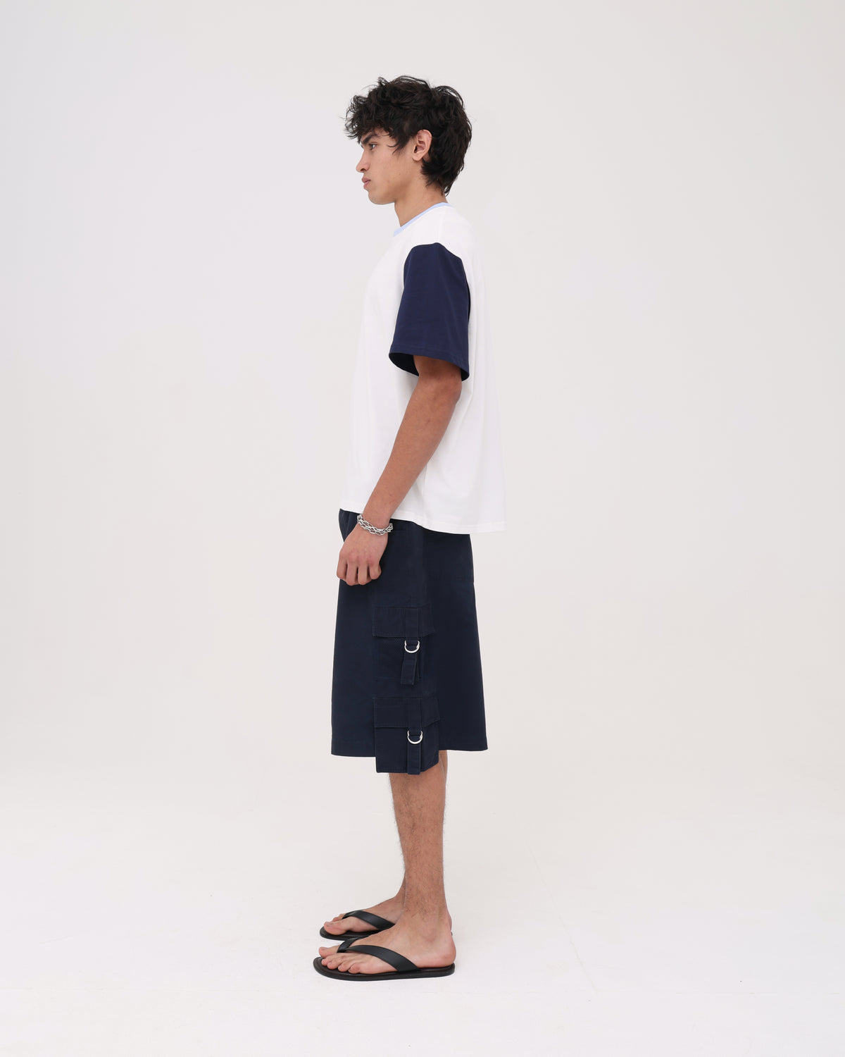 Crop Boxy Tee - White / Navy / Cornflower