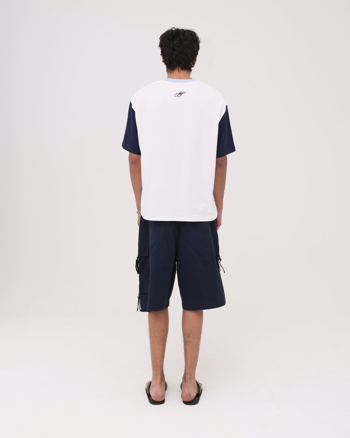 Crop Boxy Tee - White / Navy / Cornflower