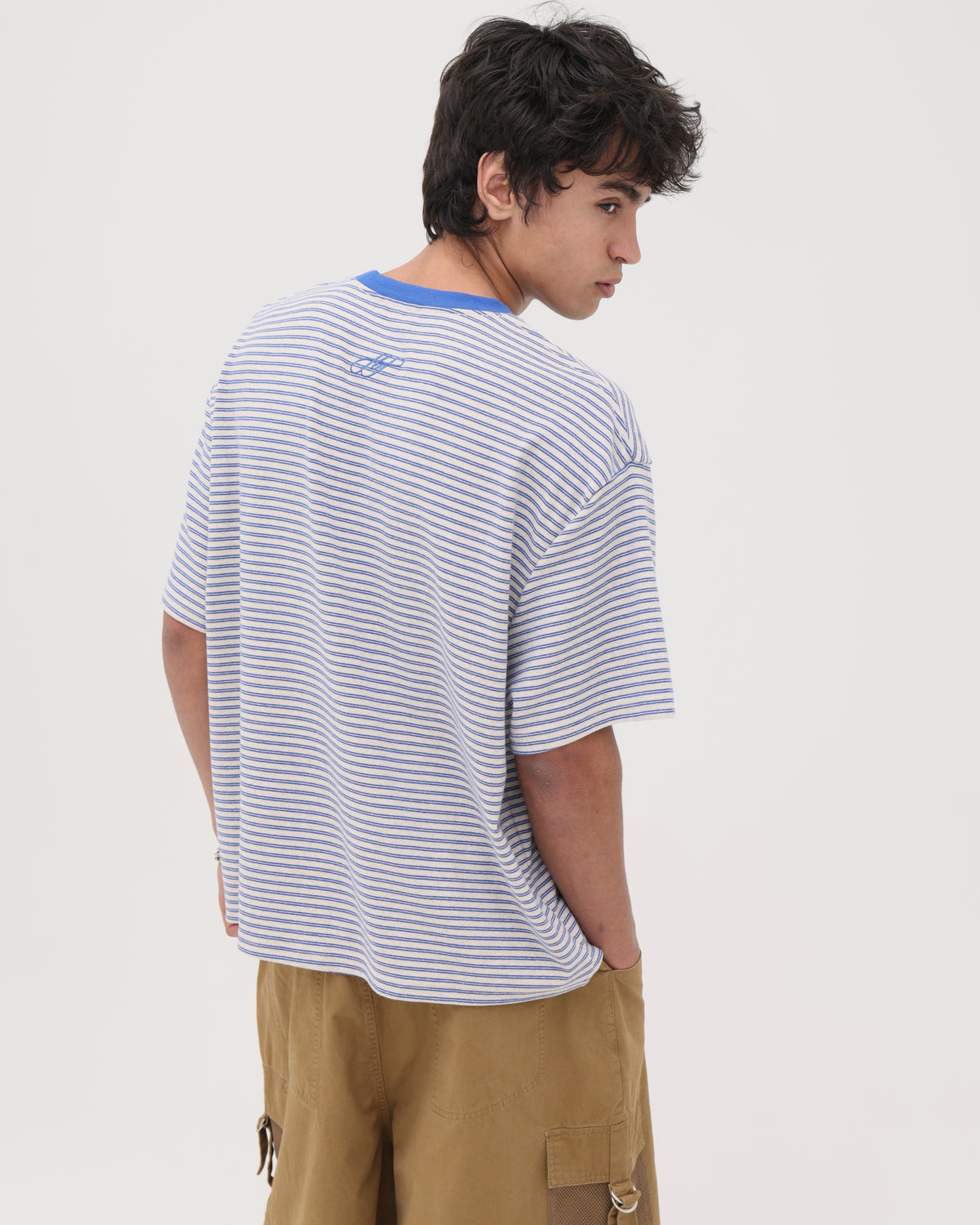 Crop Boxy Tee - Oat / Blue