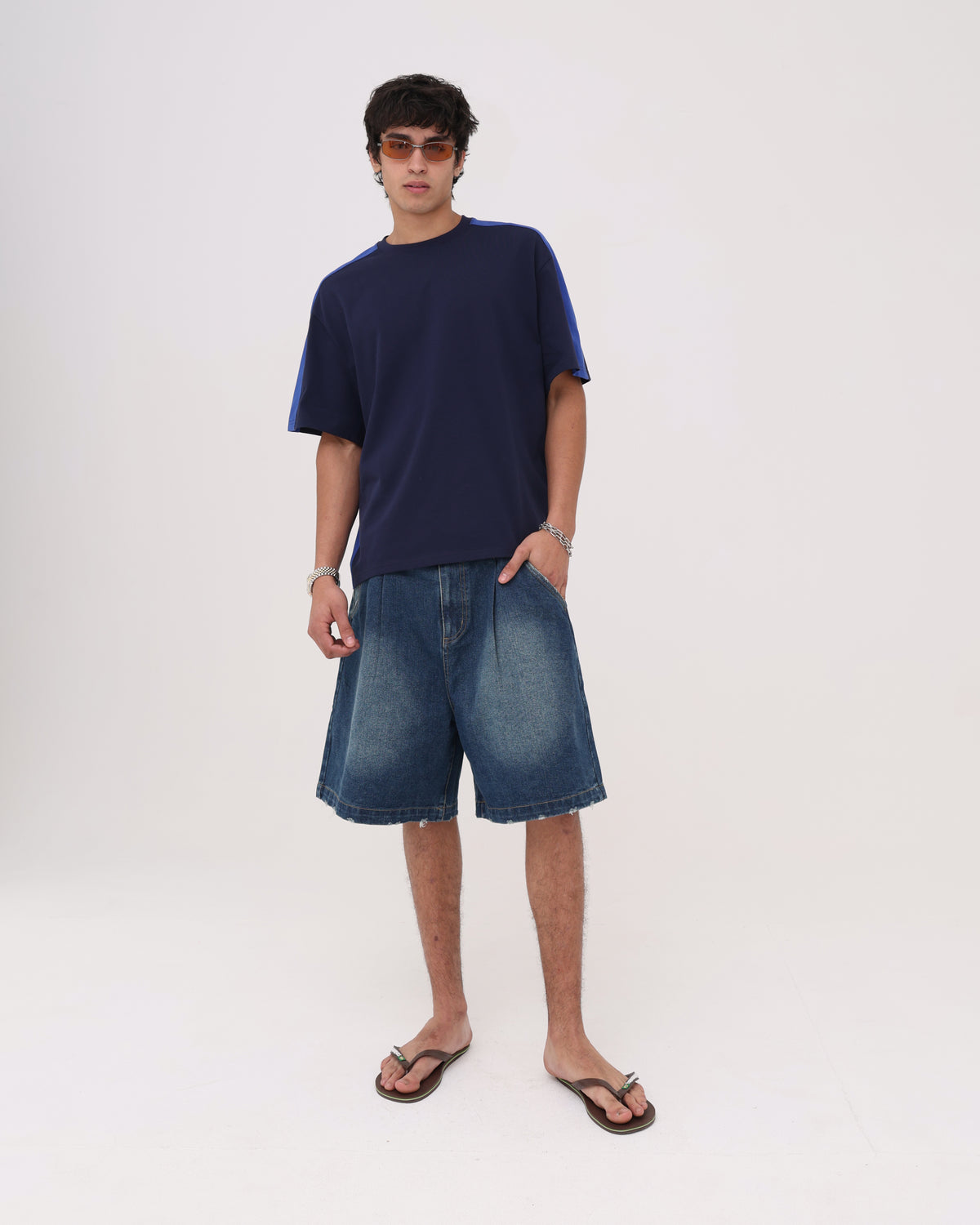 Panelled Crop Tee - Navy