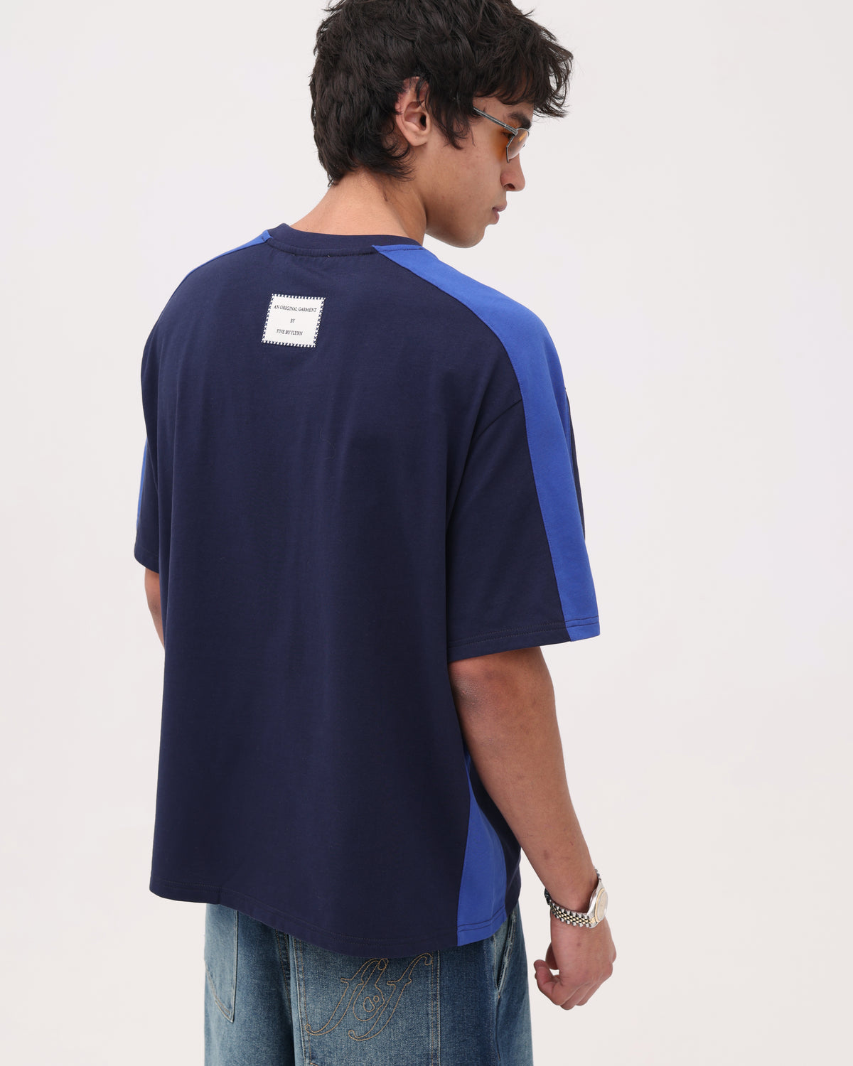 Panelled Crop Tee - Navy