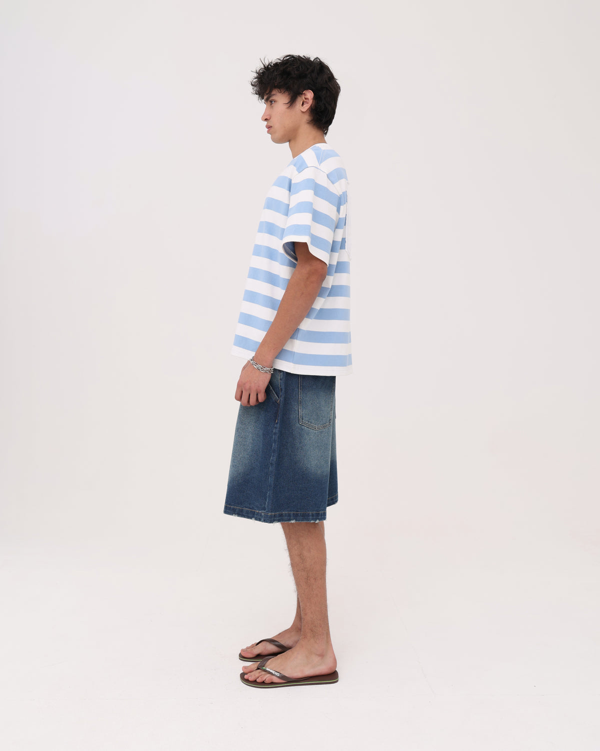 Crop Boxy Tee - Blue Stripe