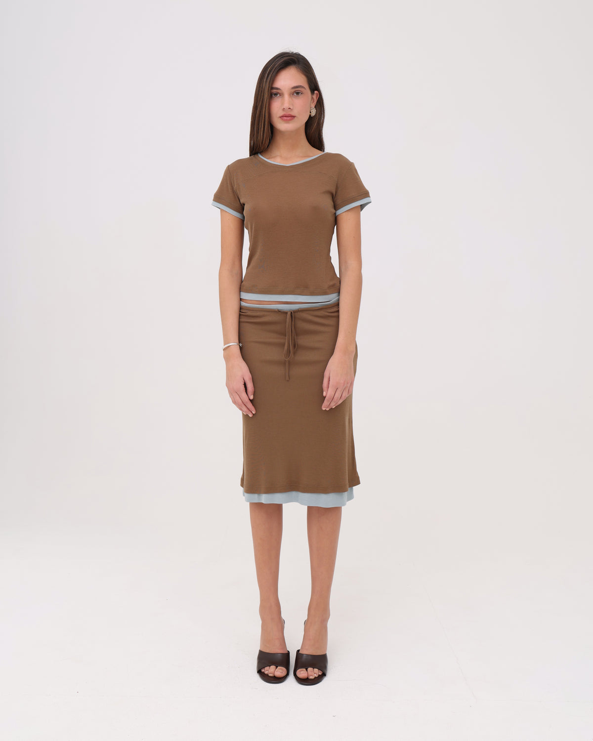 Layered Midi Skirt - Caramel / Eucalyptus